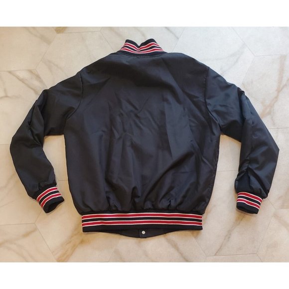 Vintage Black Satin Button-Up Bomber Jacket Men's Size L SIMPLICITY Tractors - Picture 2 of 7